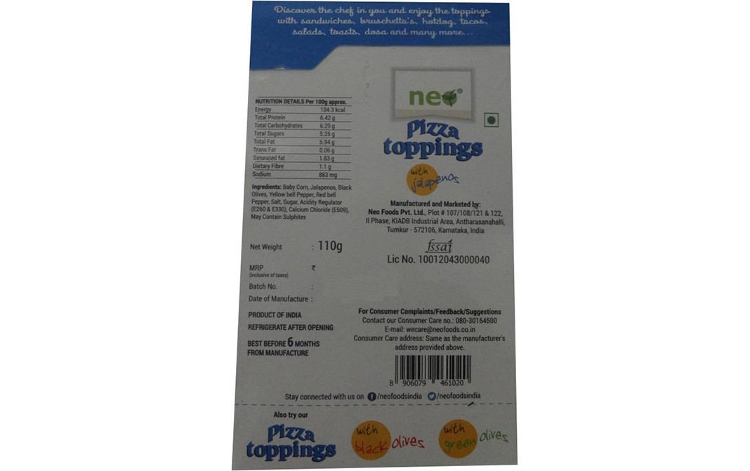 Neo Pizza Toppings With Jalapenos    Pack  110 grams